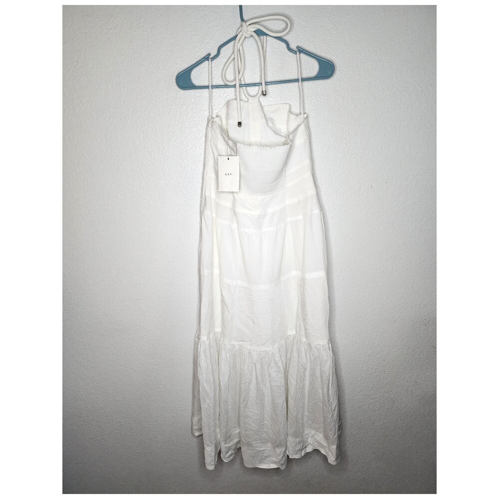 A.L.C. Adelle Dress Halter Tiered Smocked Maxi in White Ivory Shirred Voile Day - Picture 4 of 12